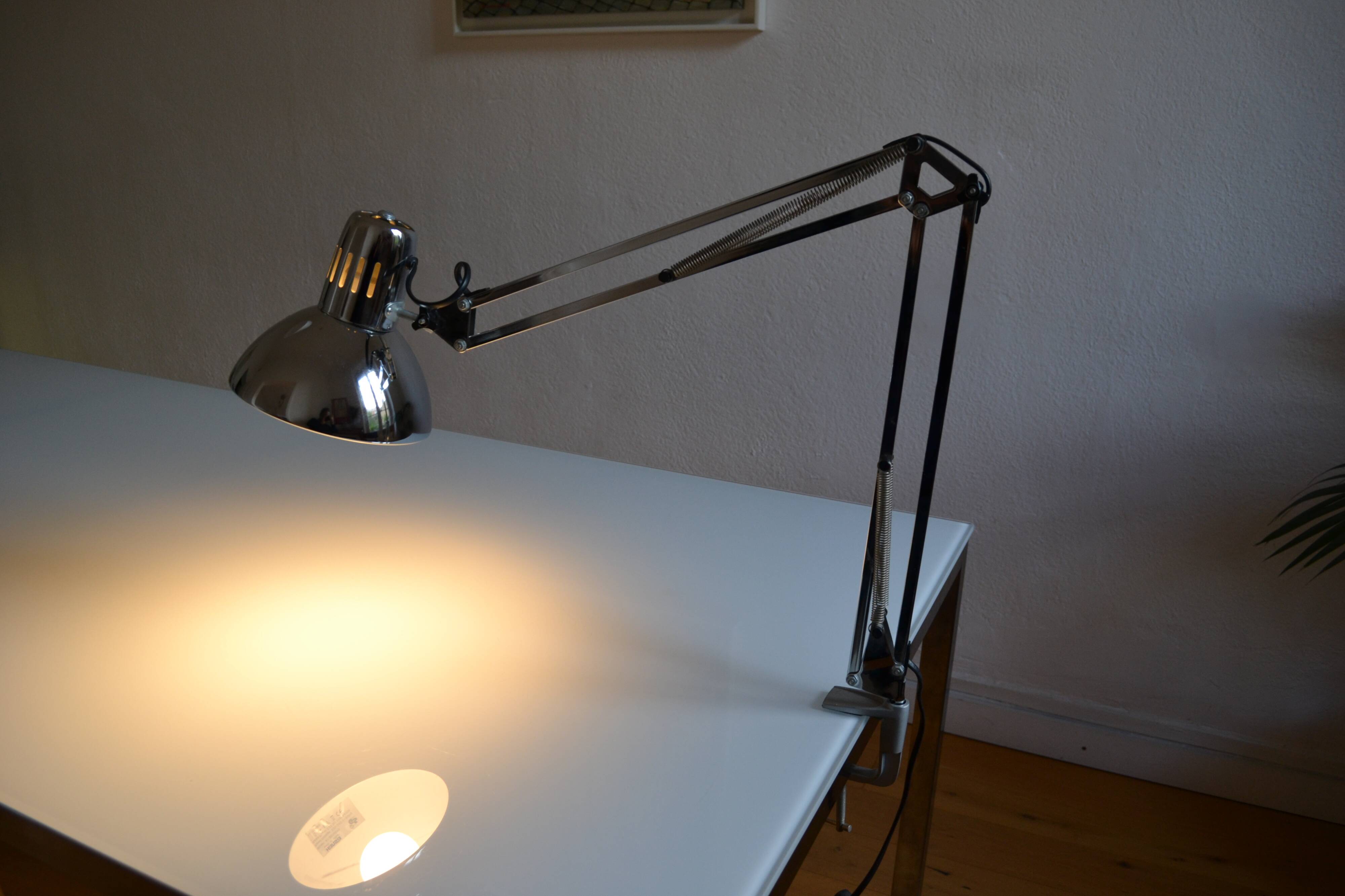 Articulated architect lamp with vintage clip, 90s, chrome metal