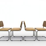 4 Cesca-style metal, wood and cane chairs