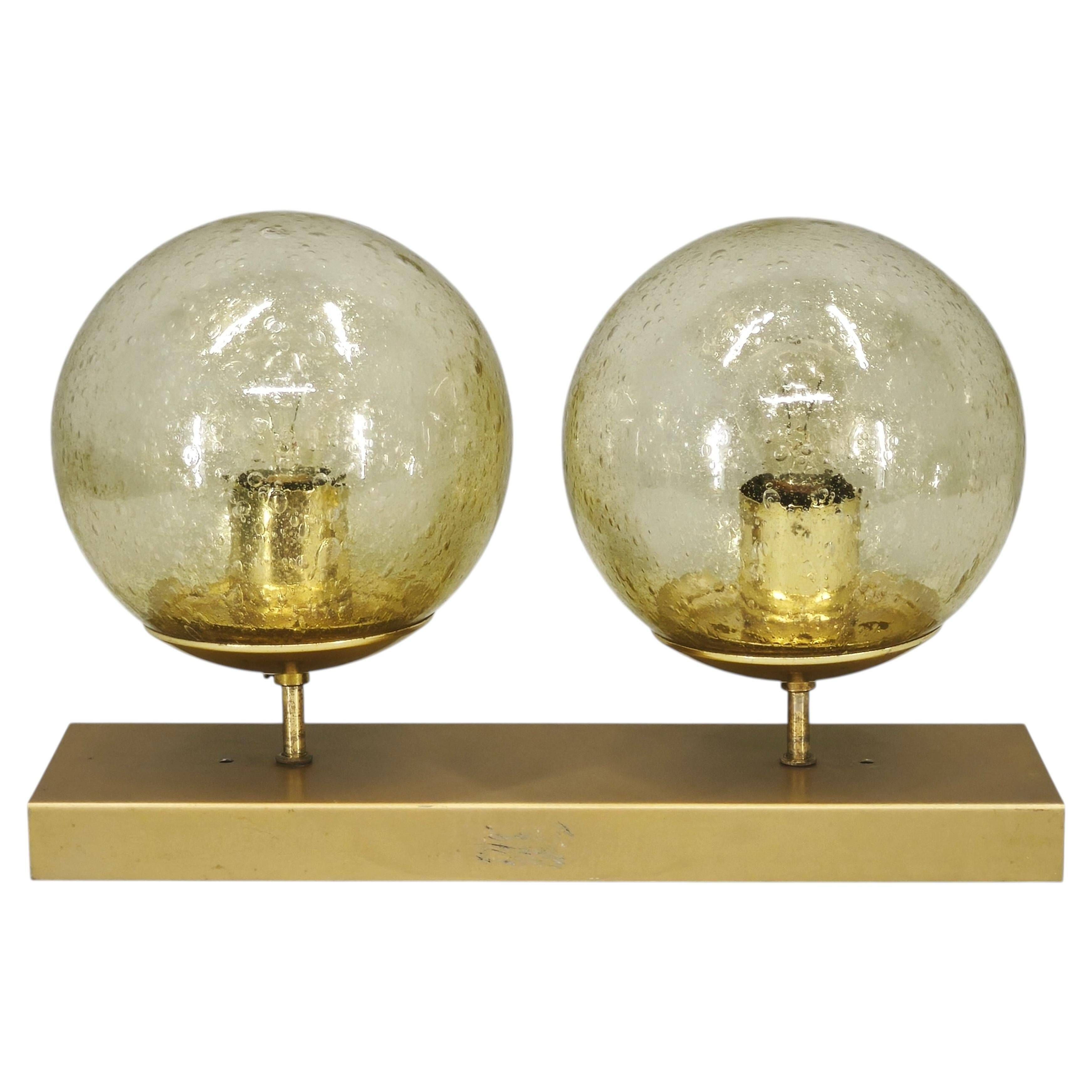 1970s Czech Space Age Double Wall Light with Amber Bubble Glass Globes