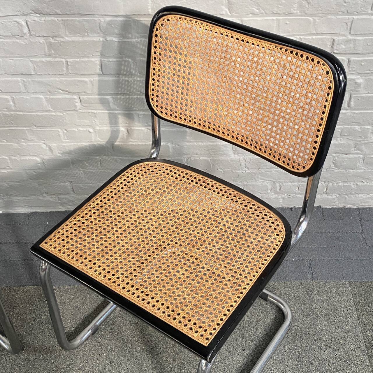 Set of 2 black cesca "s32" marcel breuer chairs - italy 1980's