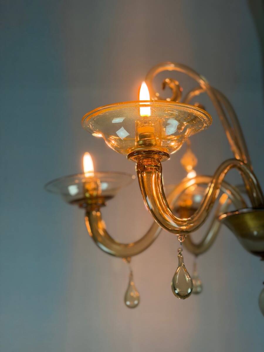 Lustre vénitien en verre de Murano mordoré, vers 1940