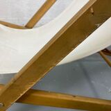 Transat tissus blanc avec structure en bois