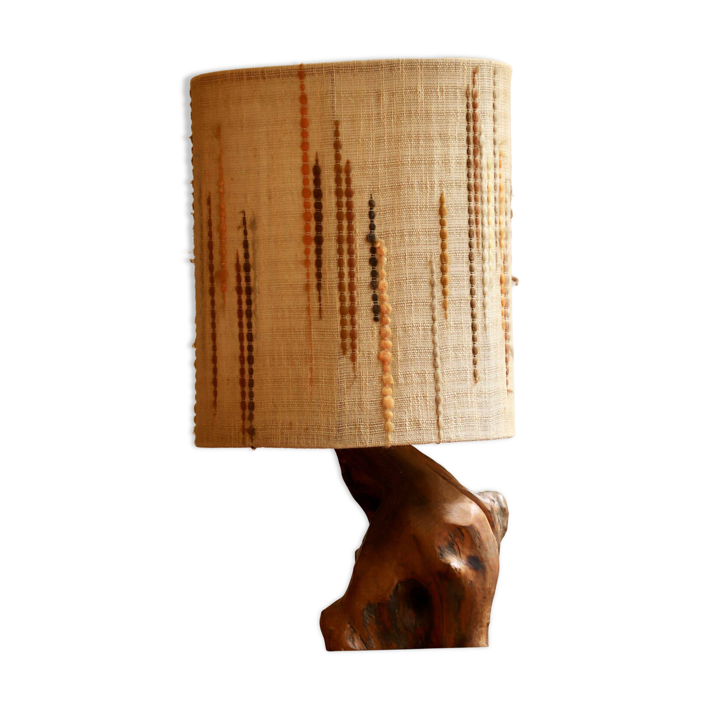 Large 1960s lamp made of olive wood.
