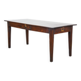 Table ancienne en bois fruitier, 2 tiroirs, France