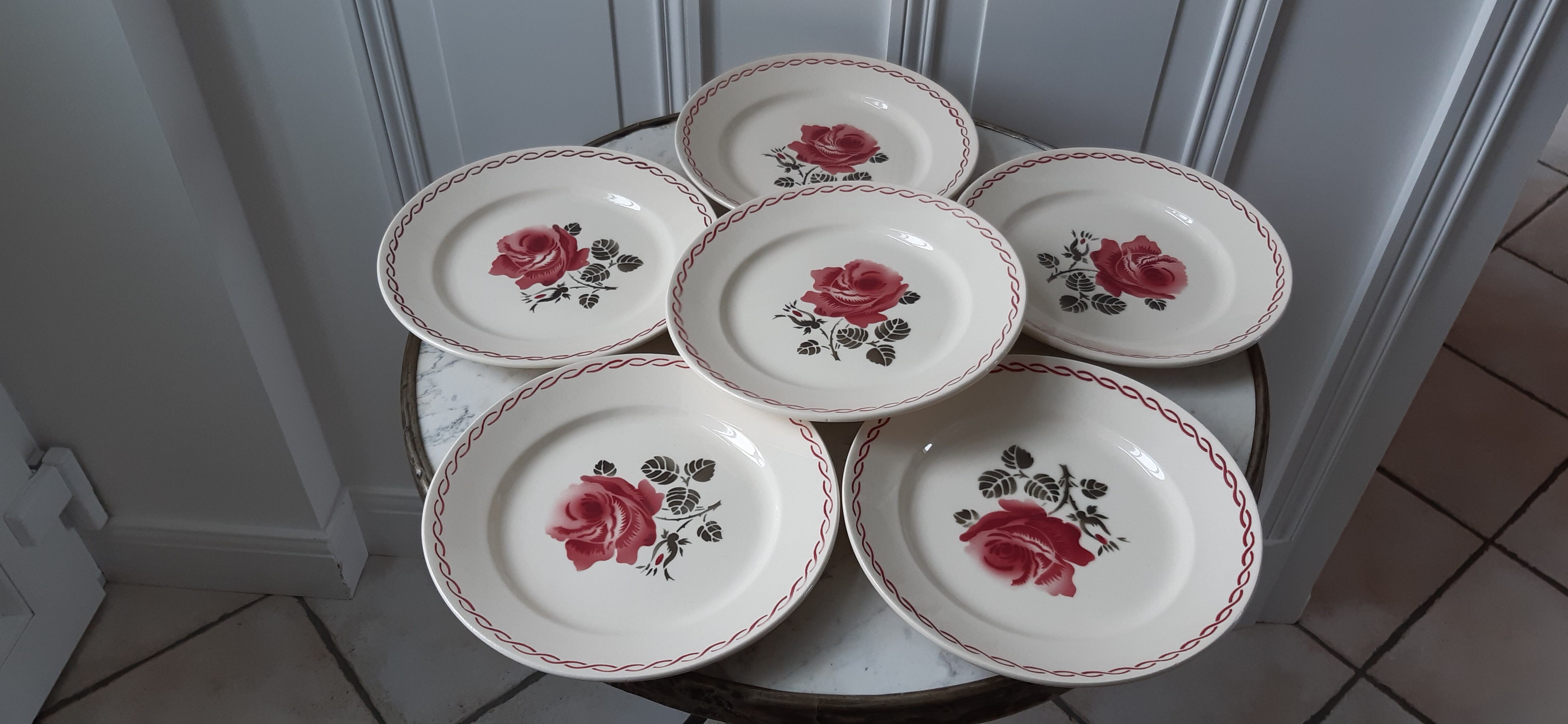 Set of 6 flat plates Badonviller years 30-40