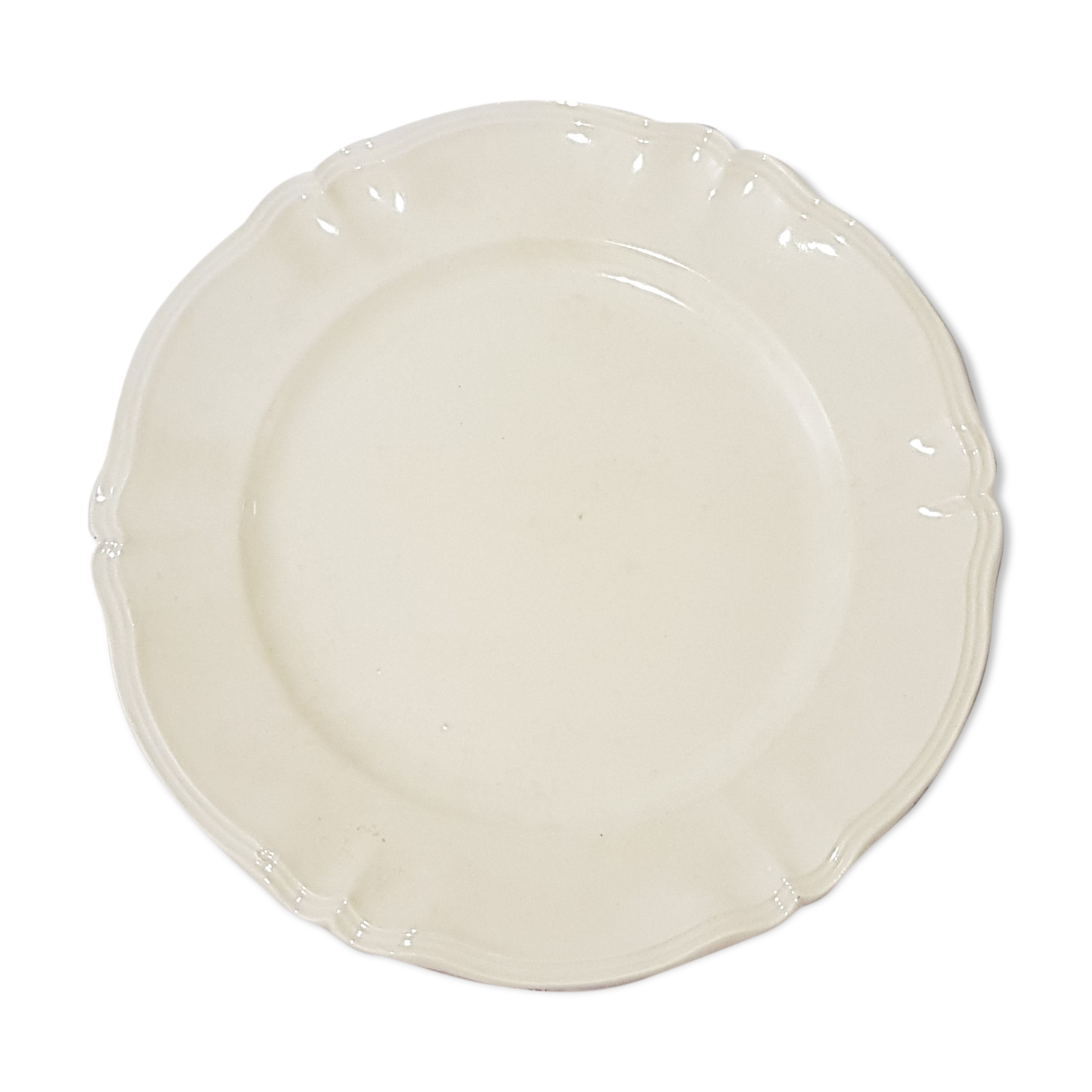 Plat rond de service en faïence de Sarreguemines modèle Ivoire - Antique English Vintage - Campagne