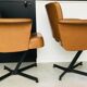 Pair of brown faux leather armchairs - black metallic footing - 1960