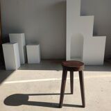 High tripod stool in brown solid wood