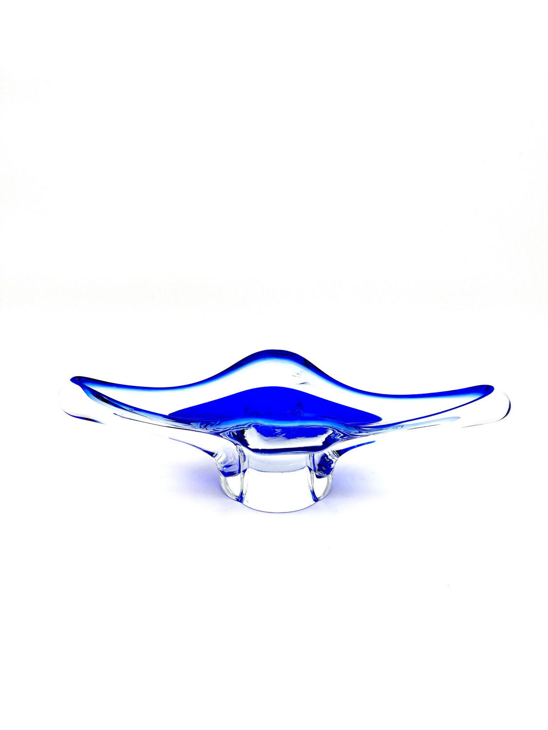 Large Coupe Hospodka Crystal Bohemia Sommerso Cobalt Blue Trim