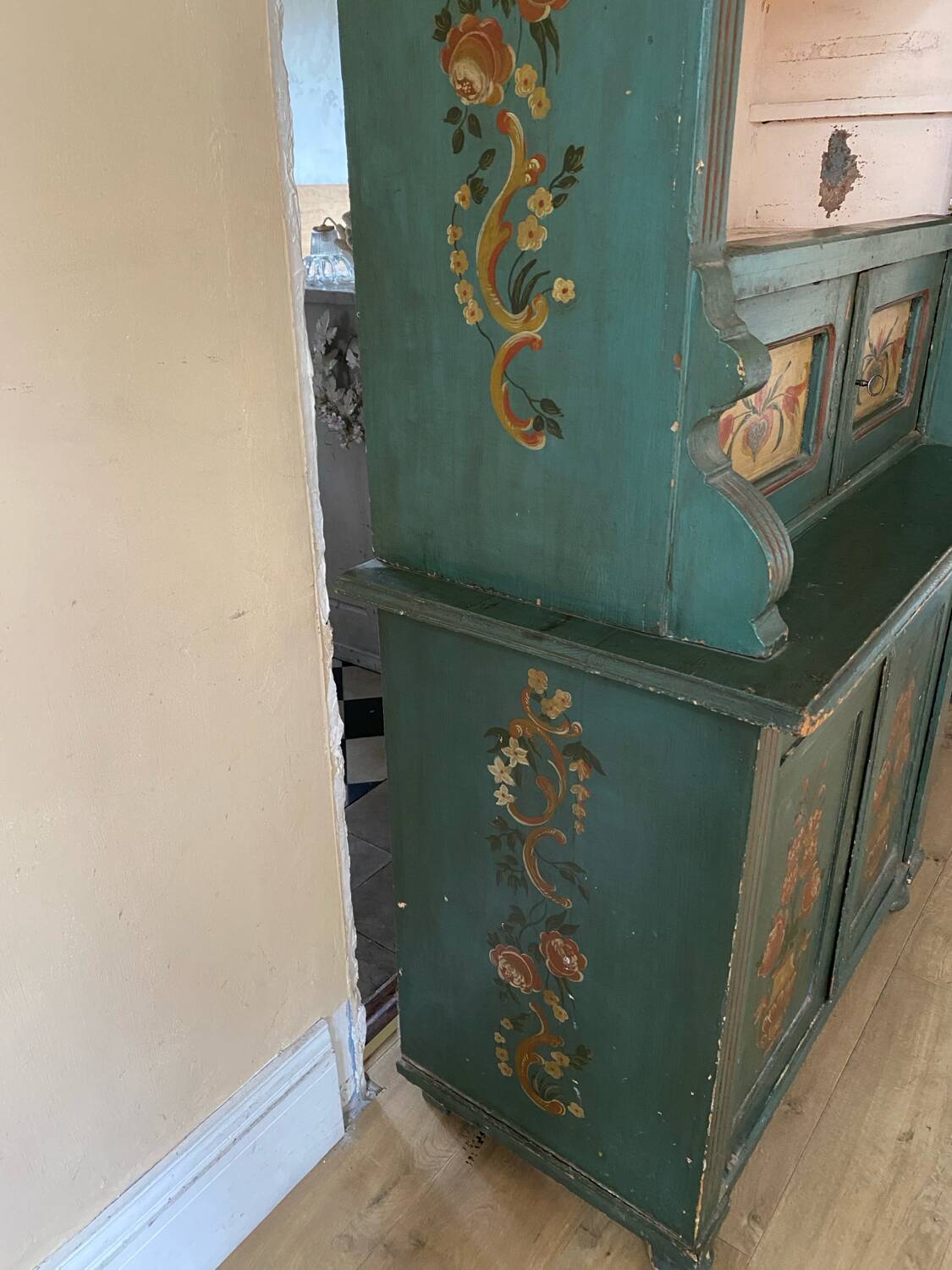 Antique polychrome Alsatian kitchen cupboard