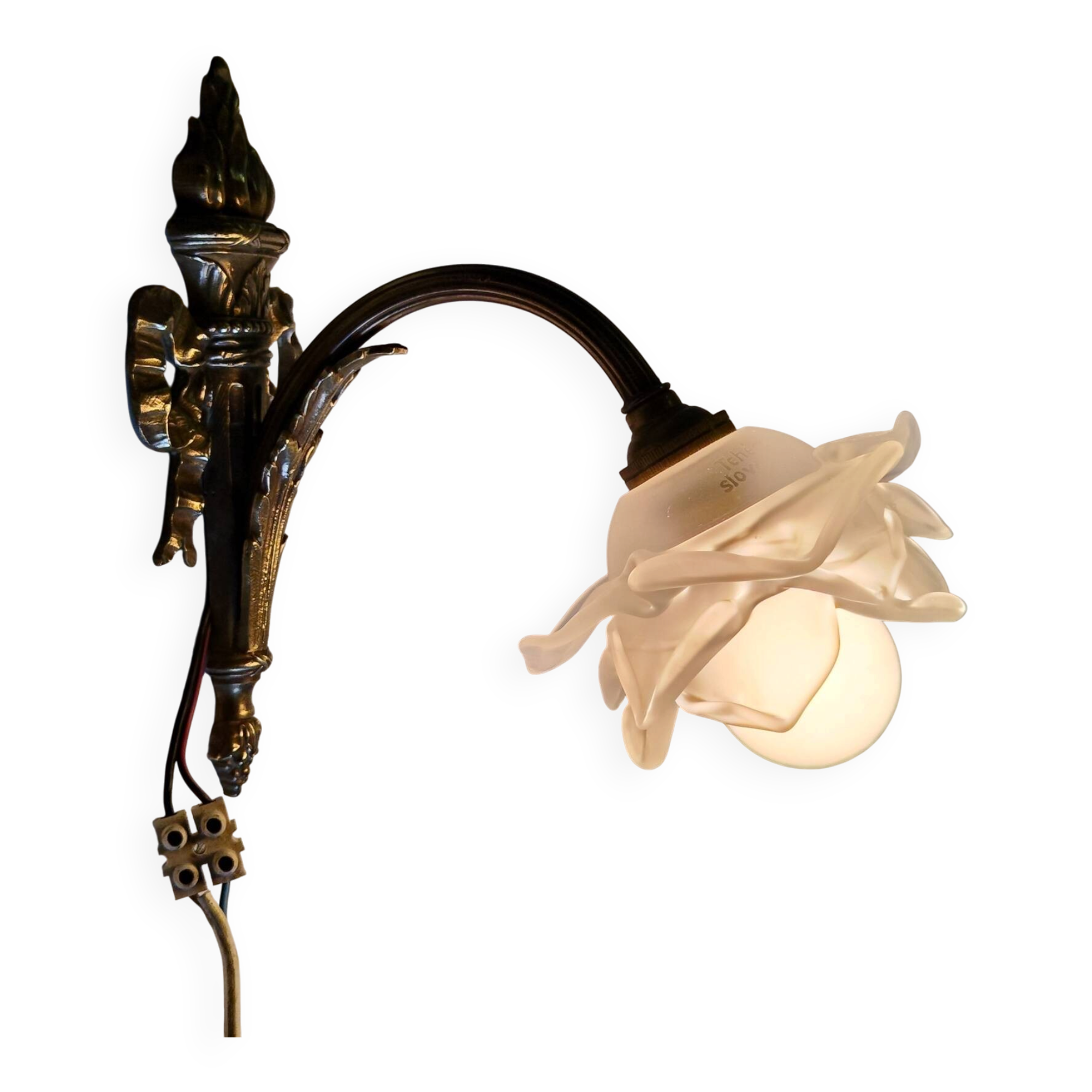 Art Nouveau wall light in bronze and glass paste - early 20th century