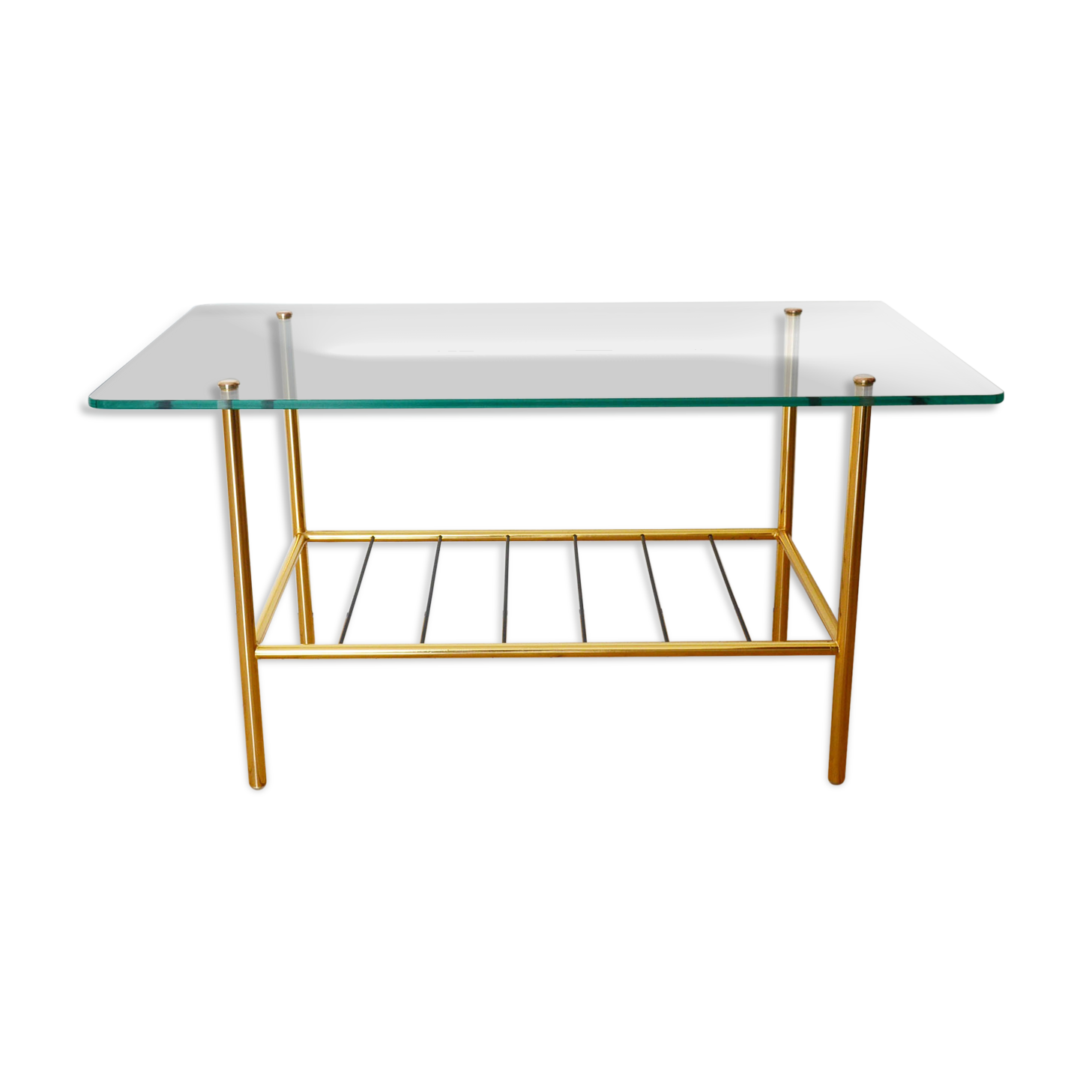 Glass coffee table with magazines holder