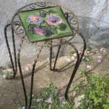 Plant stand, table, in wrought iron and vintage Vallauris ceramic
