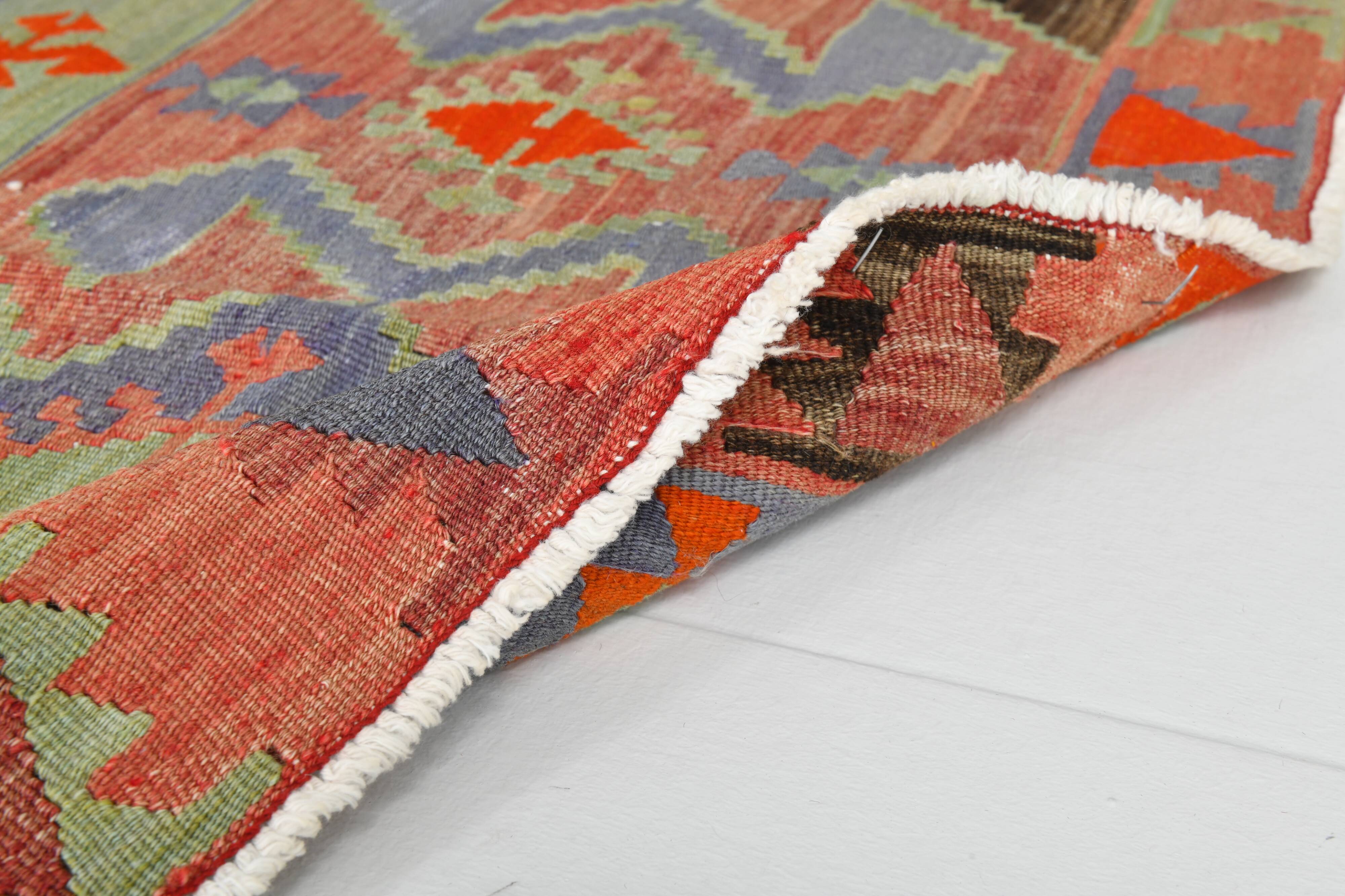 4x6 Red & Green Geometric Persian Kilim Rug, 132x194Cm