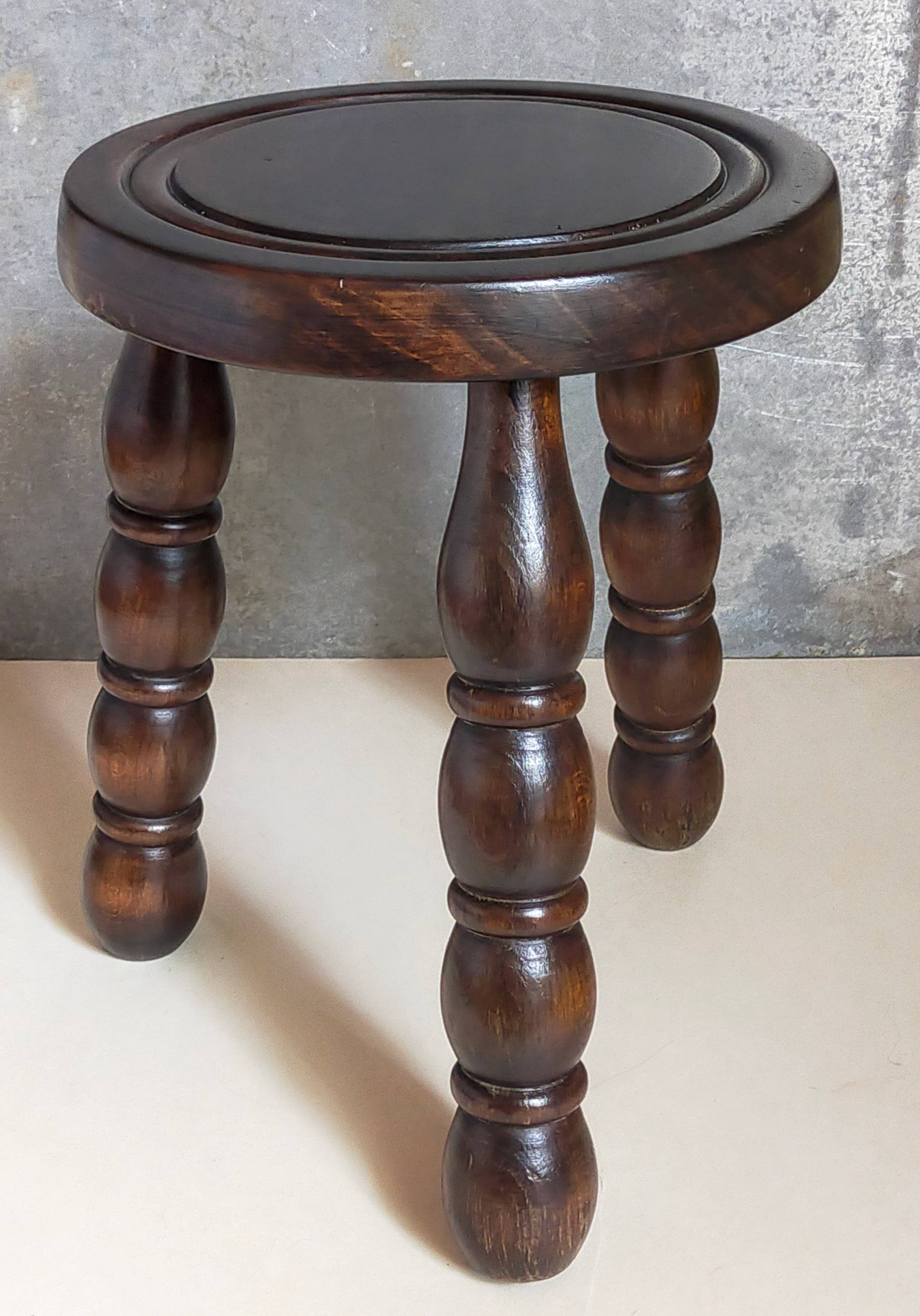 Vintage solid turned wood tripod stool