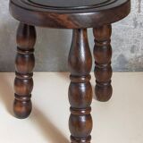 Vintage solid turned wood tripod stool