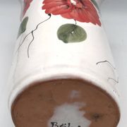Vase, vintage glazed terracotta pottery, with signed floral decoration