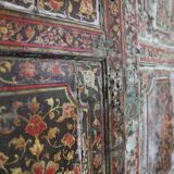 Indian door with frame, hand-painted floral motifs