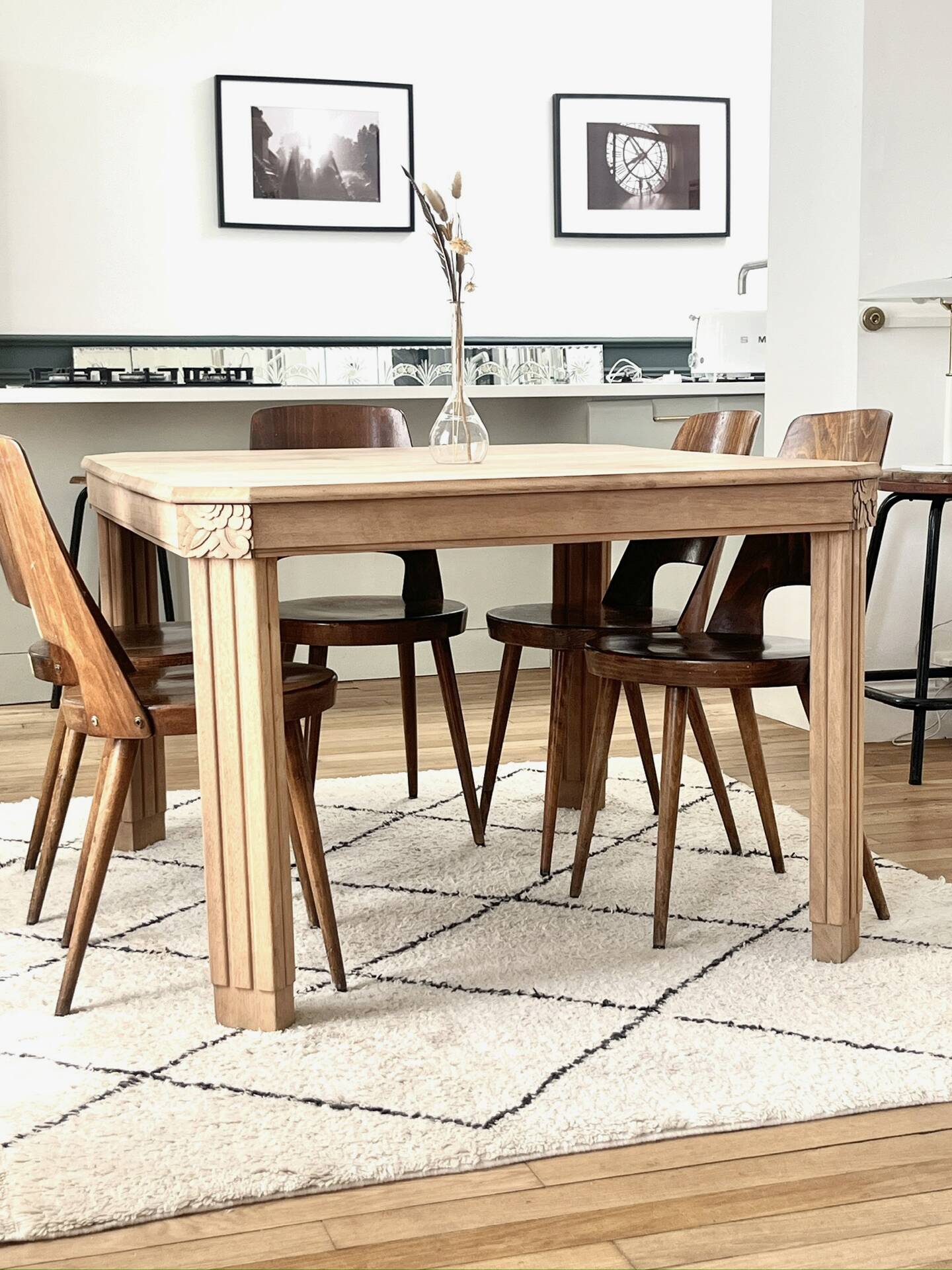 Art Deco dining table made of solid wood.