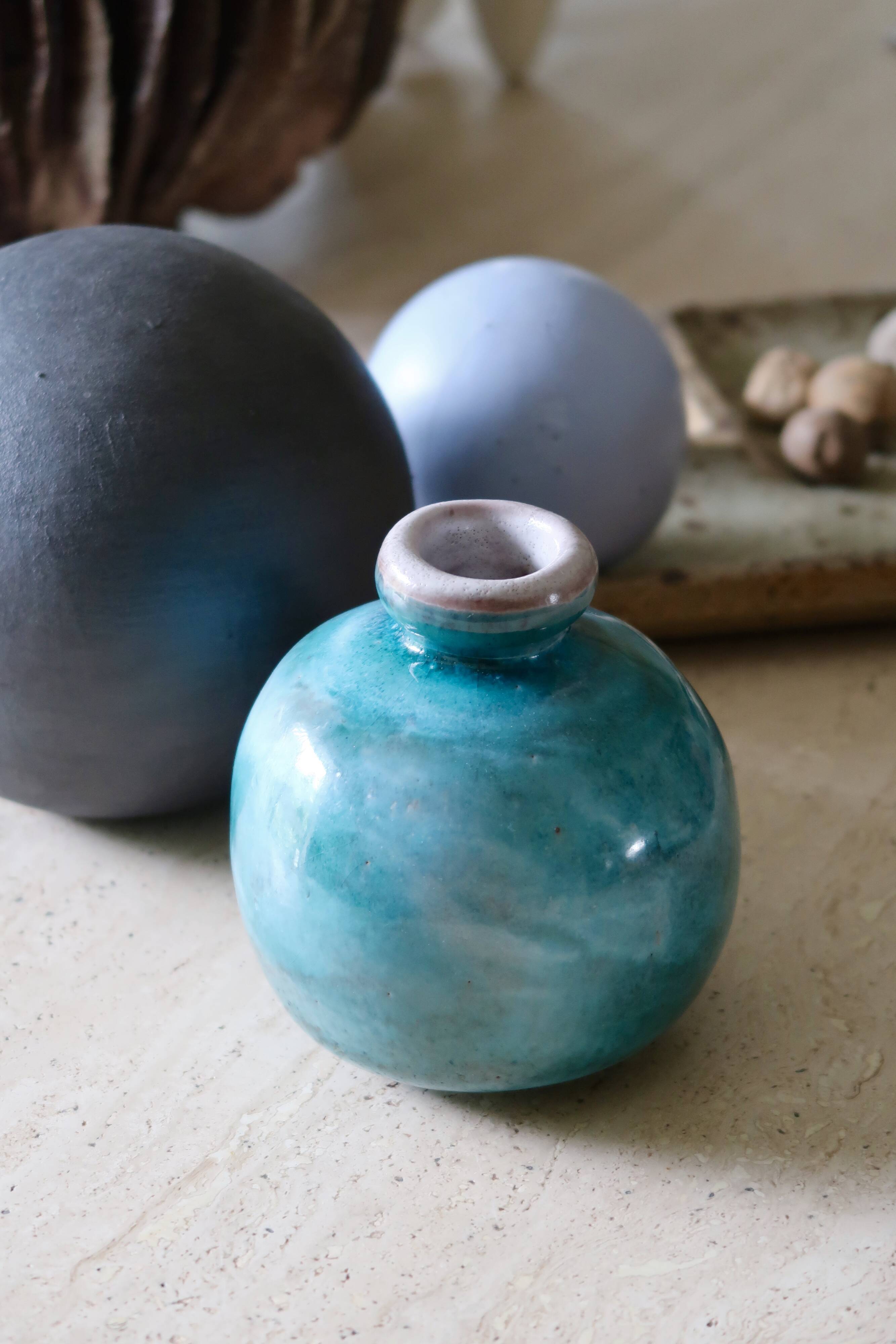 Blue ceramic vase by Jean and Robert Cloutier, 70s
