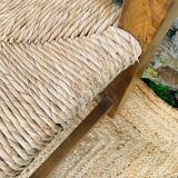 Set of 4 wooden and straw chairs