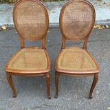 2 Louis XV medallion chairs in solid wood with canes