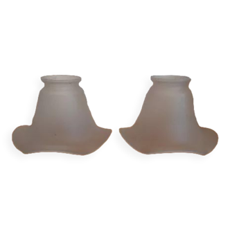 Set of 2 French Mid Century Frilled White Glass Chandelier Shades