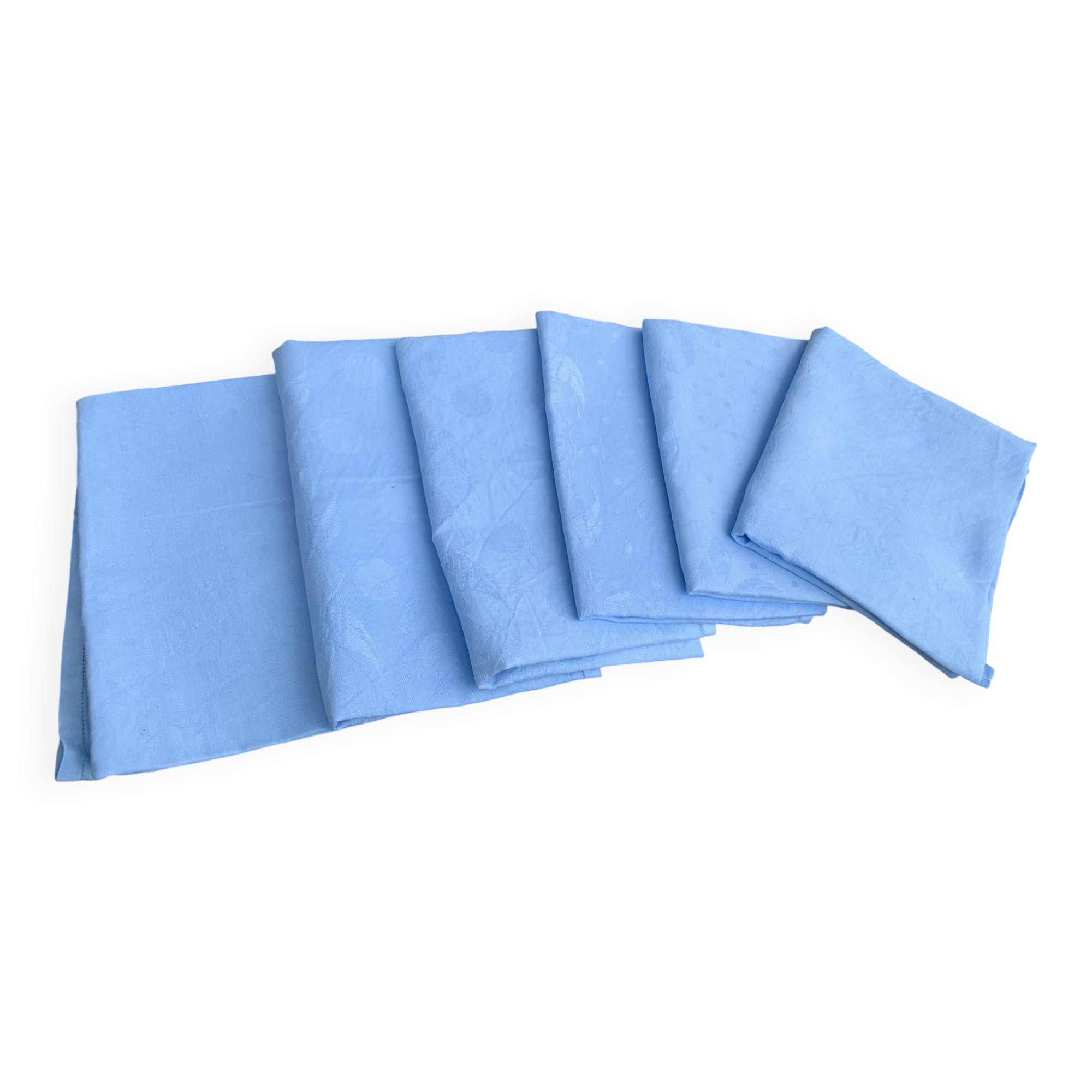 6 large vintage blue dyed damask cotton napkins