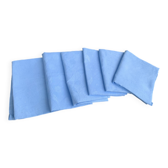 6 large vintage blue dyed damask cotton napkins