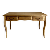 Vintage light wood desk with 3 drawers in Louis Philippe style, chic country.