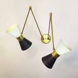 Large double articulated wall lamp design 1950