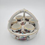 Porcelain egg dish basket with polychrome floral decoration