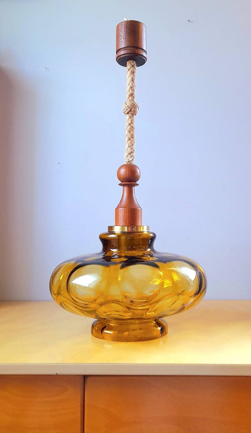 Veb narva suspension in amber glass 70s