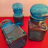 Trio of vintage turquoise blue glass jars