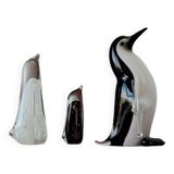 3 animal figurines of penguins in formia murano glass