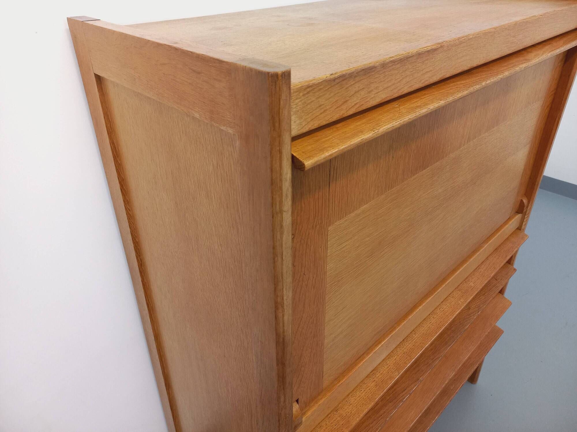 Vintage Guillerme and Chambron secretary desk in solid oak from the 50s and 60s