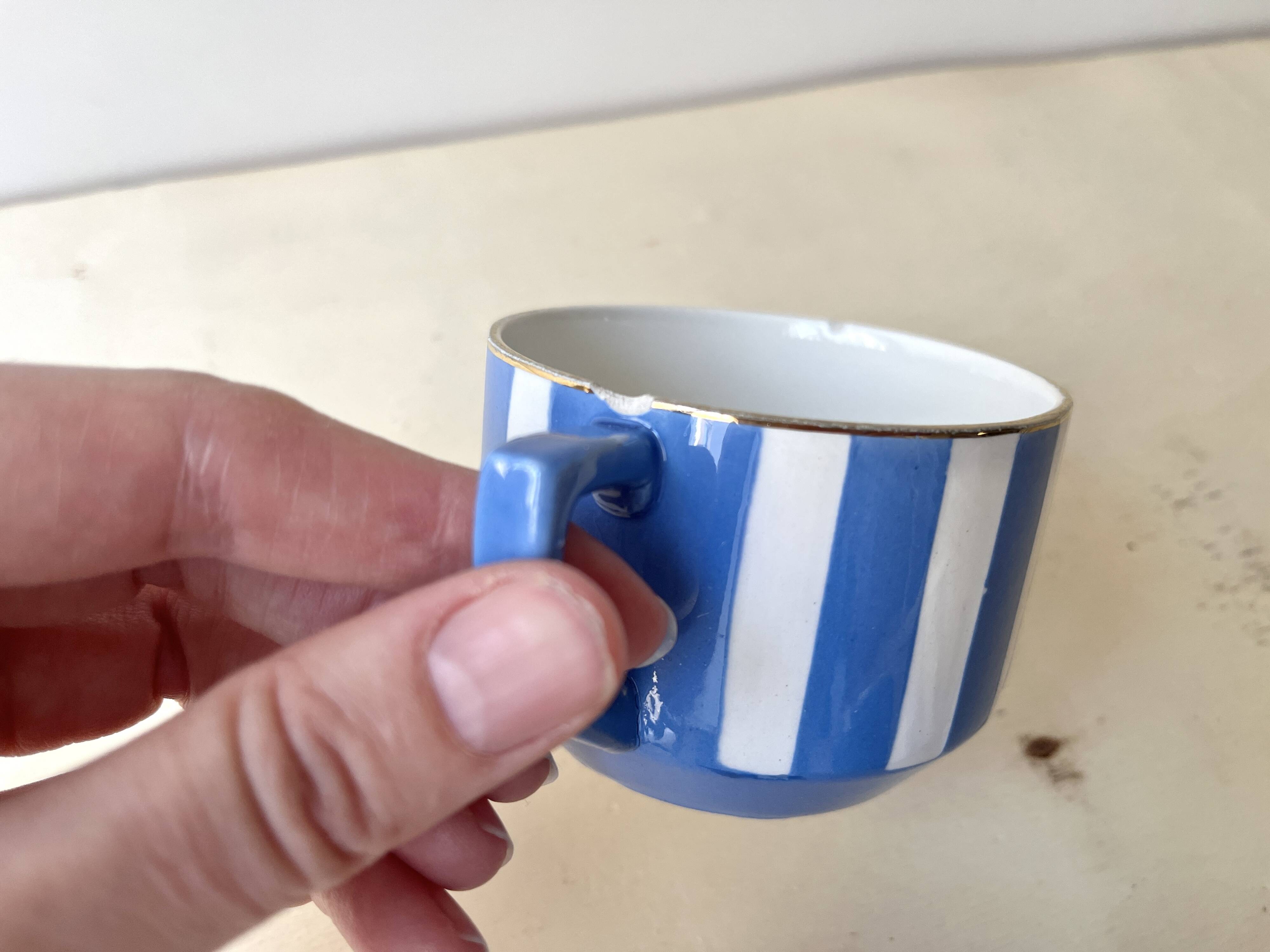 Set of 3 FOX TROTT coffee cups from Sarreguemines, 1930s, Art Deco service.