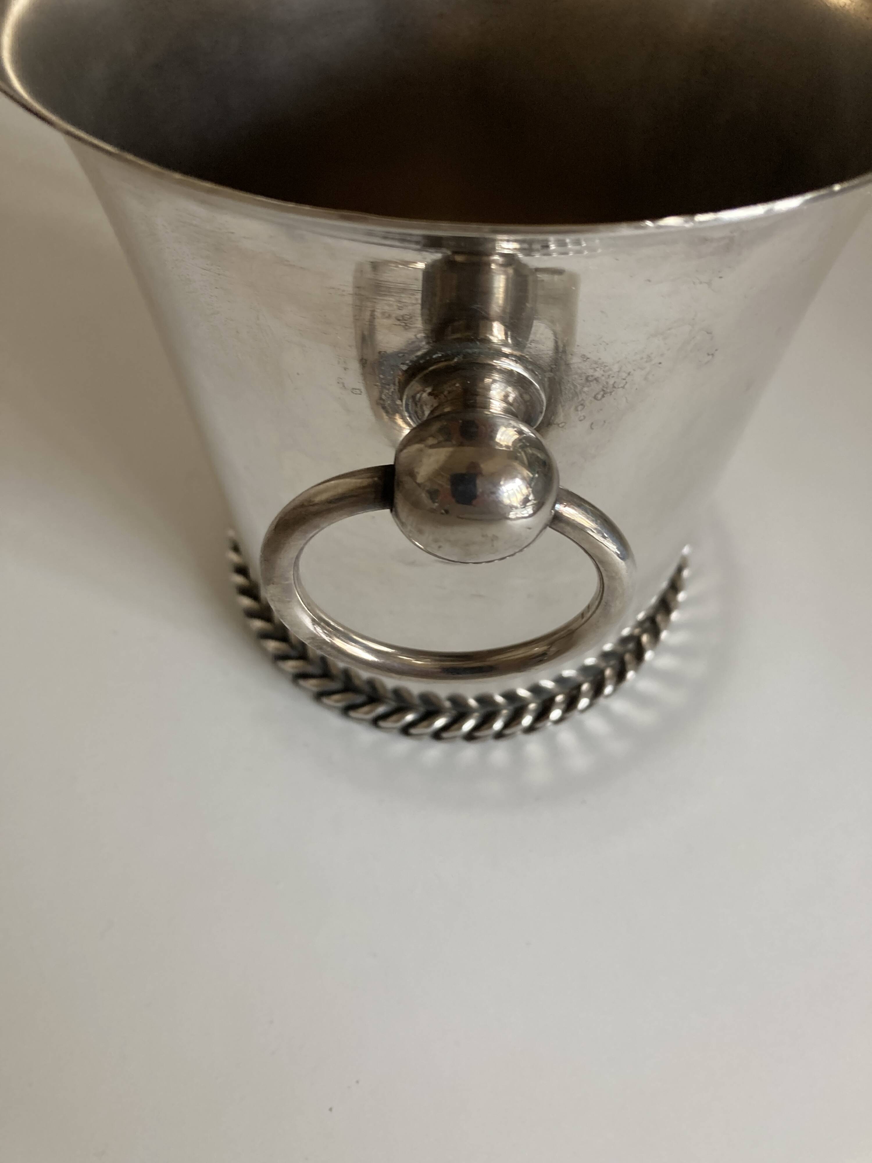 Silver-plated metal flowerpot in the style of Jean Després, 1950