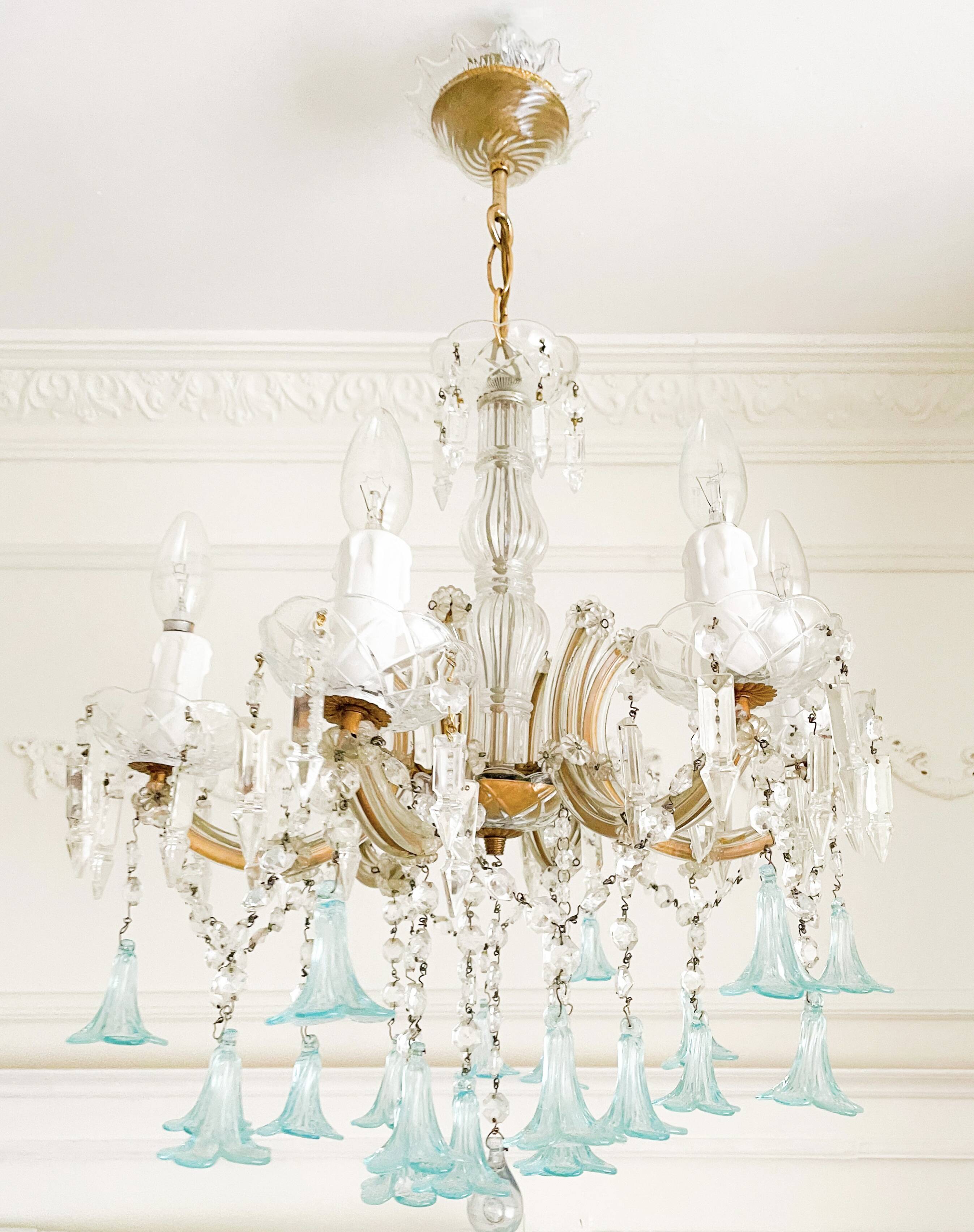 Marie-Thérèse chandelier in crystal and blue Murano glass