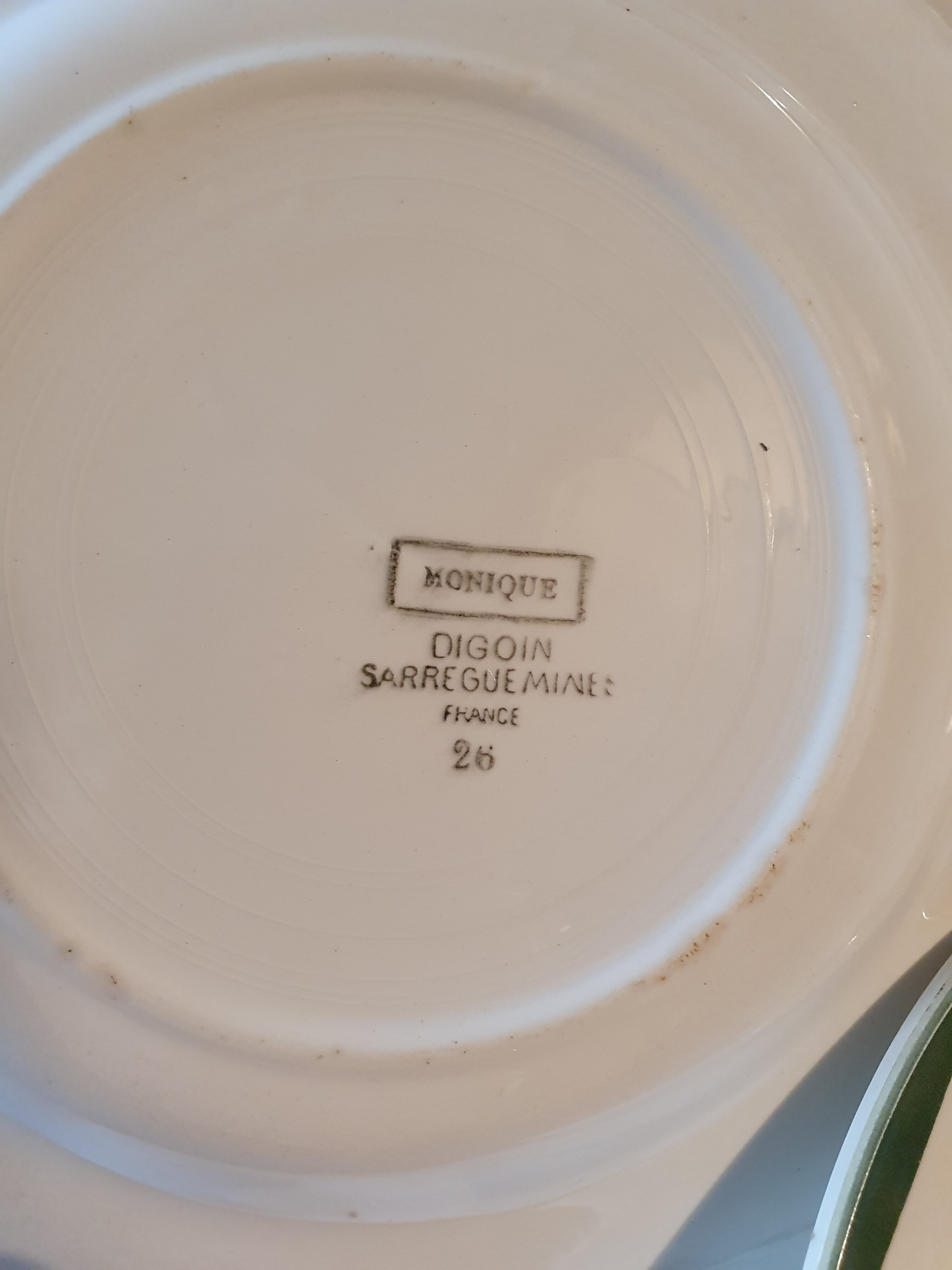 6 flat plates in faience with red rose decoration and green leaves