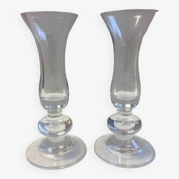 Duo de vases soliflores / bougeoirs en verre soufflé
