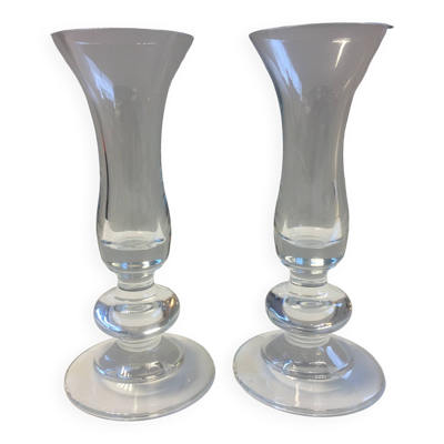 Duo de vases soliflores / bougeoirs en verre soufflé
