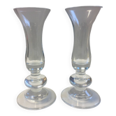 Duo de vases soliflores / bougeoirs en verre soufflé