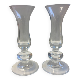 Duo de vases soliflores / bougeoirs en verre soufflé