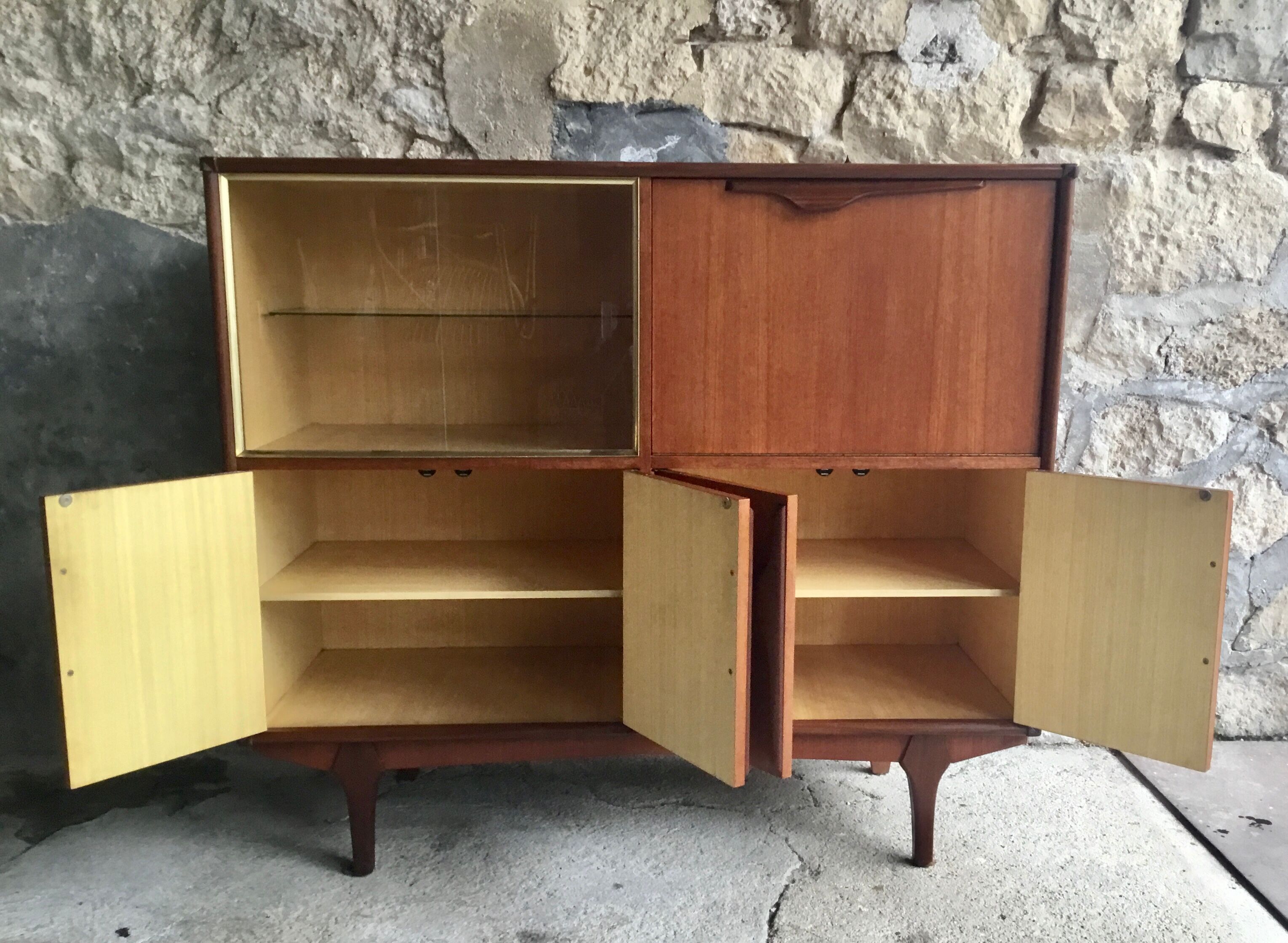 Scandinavian teak buffet with showcase and secretary - 1960