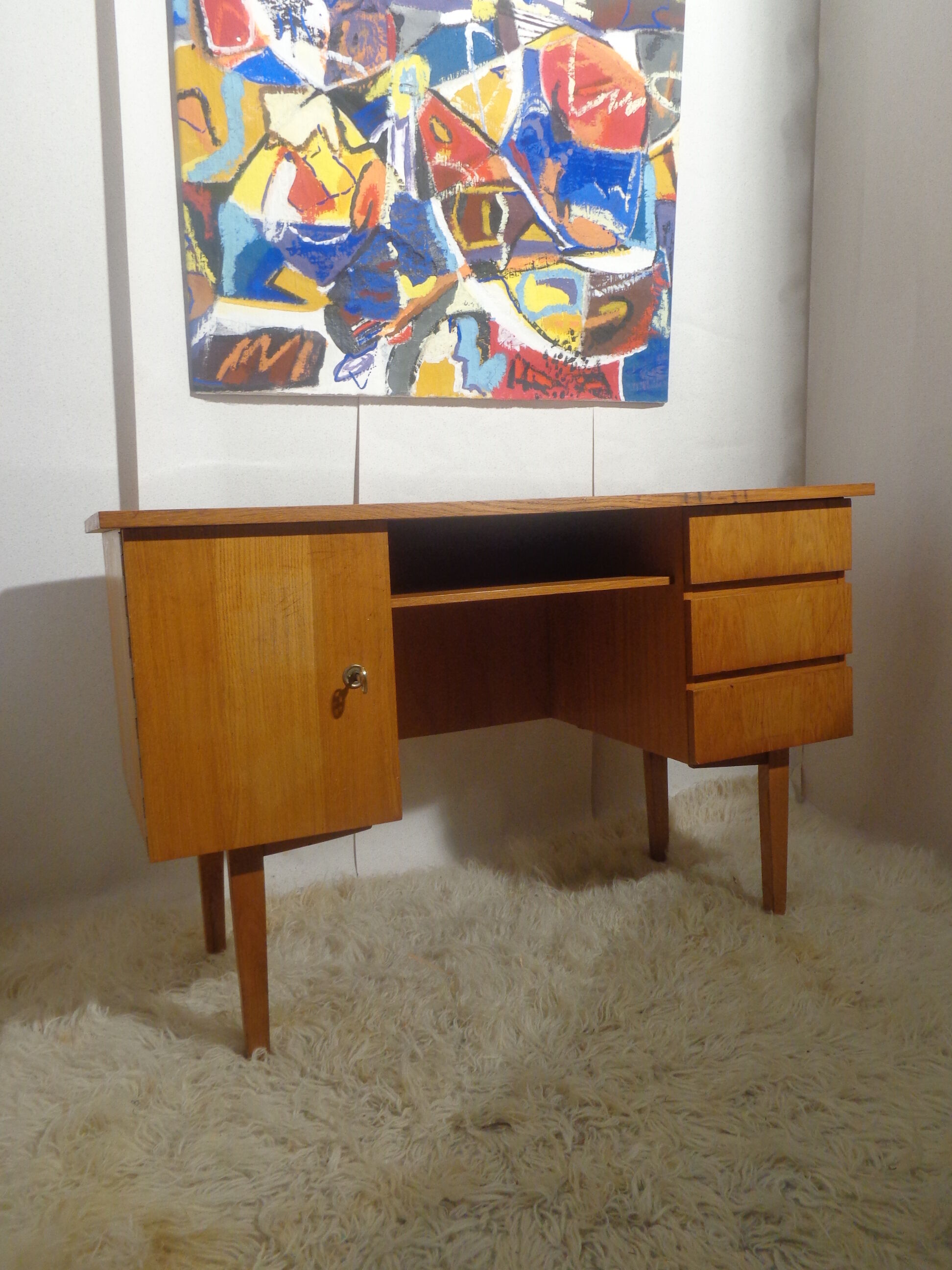Scandinavian vintage light wood desk of the 60s