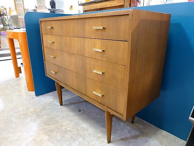 Modernist drawers 4 drawers and brass handles. 1960