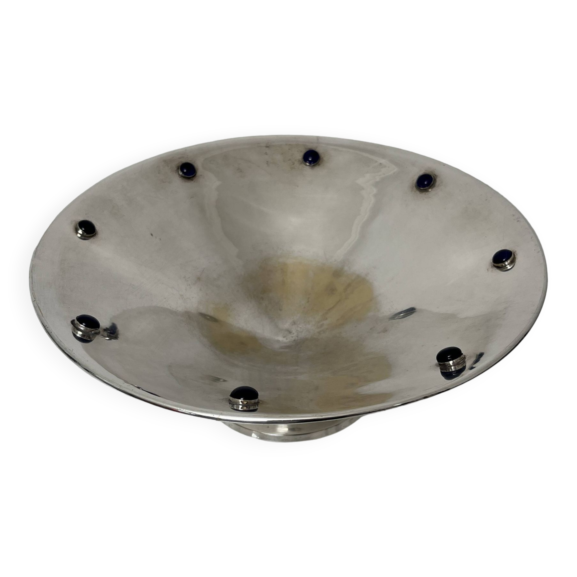 Fruit bowl centerpiece silver metal cabochon