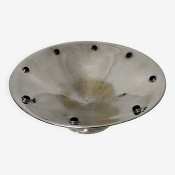 Fruit bowl centerpiece silver metal cabochon
