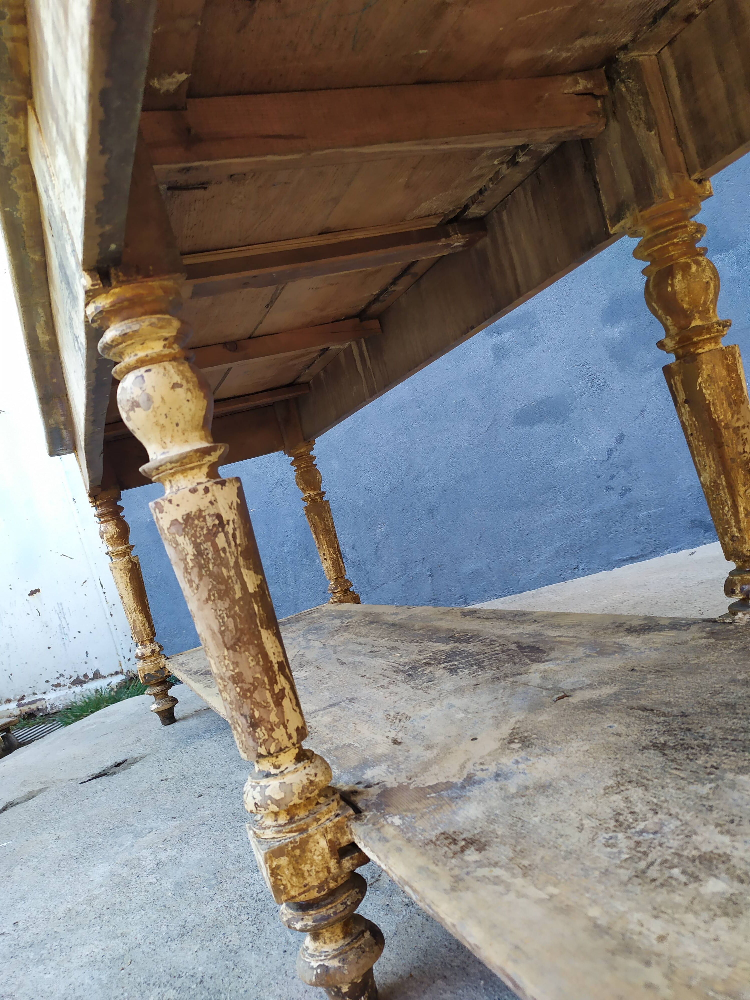 Table de métier drapière sapin décapé 3m